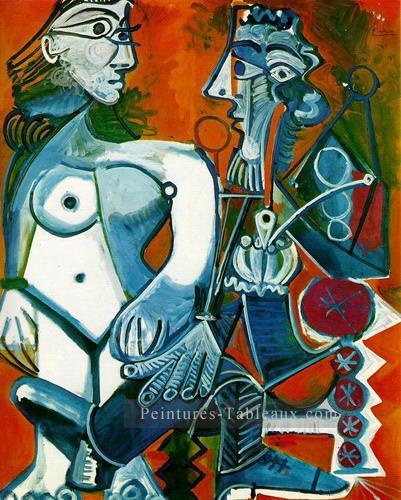 Femme nue debout et Man a la pipe 1968 cubiste Pablo Picasso Peintures à l'huile